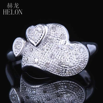

HELON Sterling Silver 925 Engagment Wedding Natural Diamonds Anniversary Heart Ring Women Wedding Trendy Party Fine Jewelry