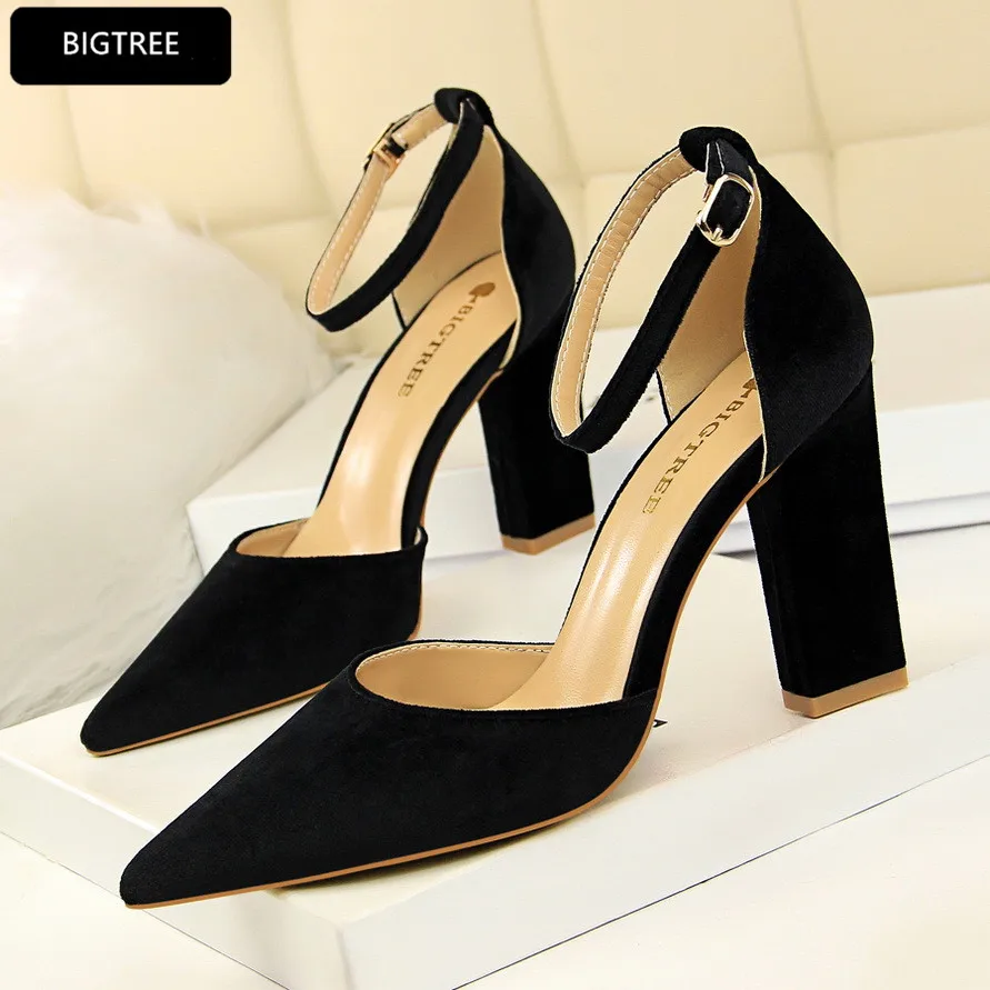 

New 2018 Spring Summer Pointed Toe Ankle Buckle Women's Platform Sandals Elegant Square High Heels Sandals Woman Shoes 10cm