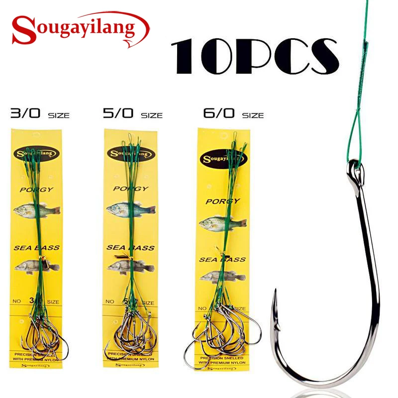 

Sougayilang Fishing Hook 10PCS Snelled Stainless Steel Wire Leader Fishing Hooks