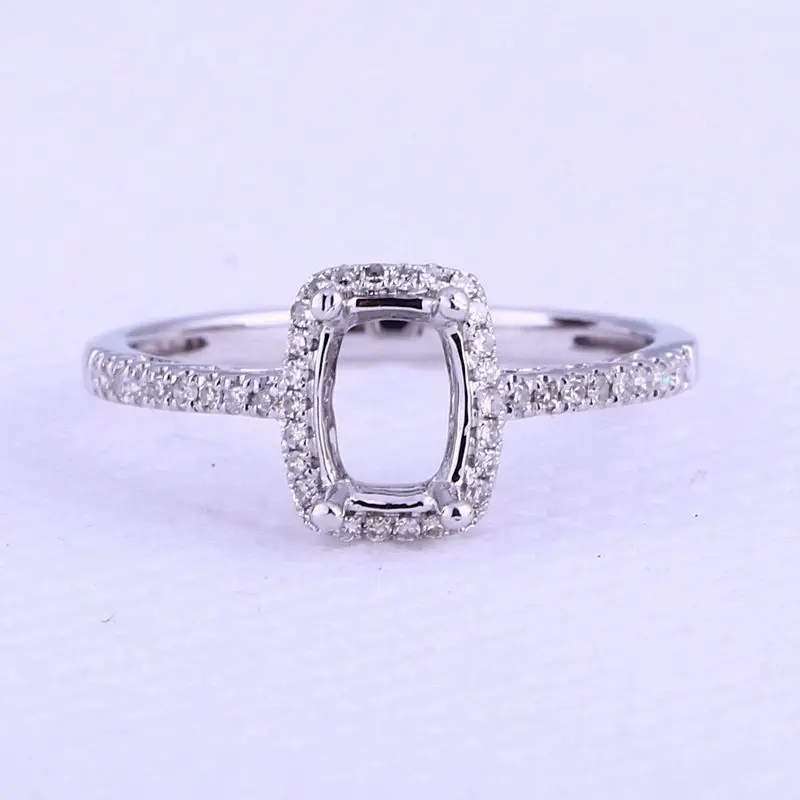 

Solid 14k White Gold Engagement Wedding Ring Setting Natural Diamond 4.5X6.5MM Cushion Semi Mount Jewelry Setting
