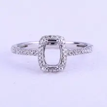 Solid 14k White Gold Engagement Wedding Ring Setting Natural Diamond 4.5X6.5MM Cushion Semi Mount Jewelry Setting