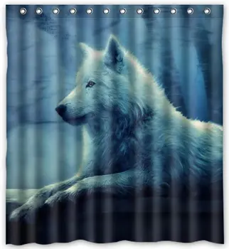 

Happy Shopping Go Custom Handsome White Wolf Waterproof Bathroom Fabric Shower Curtain 66" x 72" Scenic