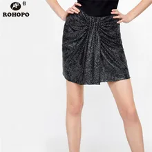 ROHOPO, Женская мини-юбка с блестками, с бантом, с поясом, сексуальный, металлический цвет, уличная одежда, длиной выше колена, прямые юбки# UK8642