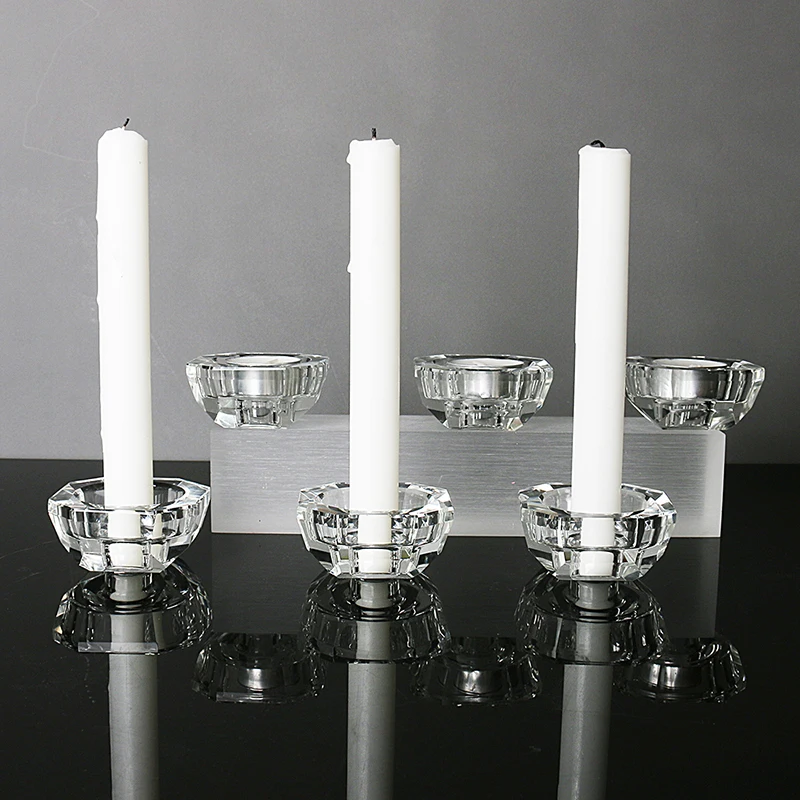 6pcs/set Crystal Candle Holders Double Hole Crystal Pillar Shape