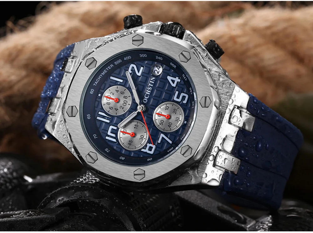 Мужские спортивные часы люксовый бренд большой черный хронограф синий военный кварцевые часы мужские водонепроницаемые силиконовый ремешок Relogio Masculino