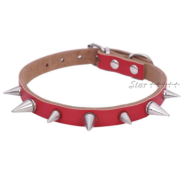 

Genuine Leather Sharp Spiked Studded Dog Collar Dog Strap Four Colors Free Shipping