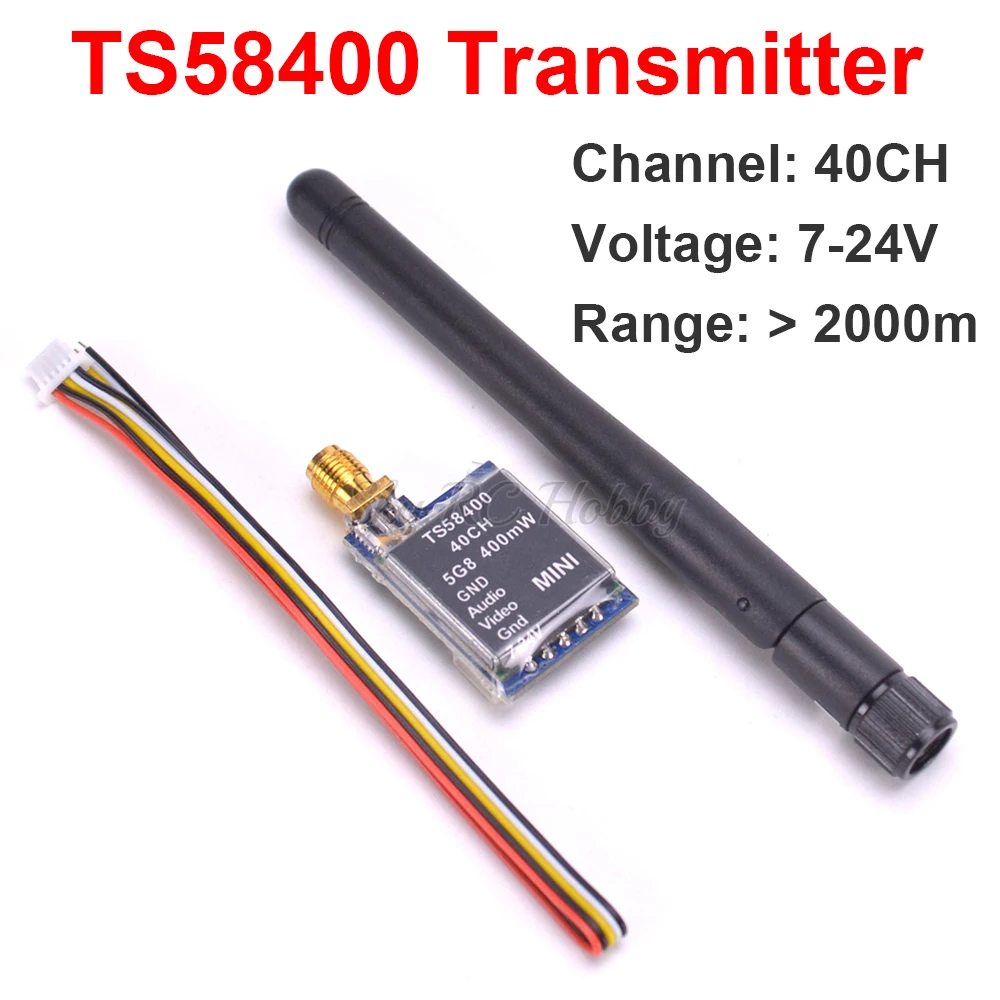 

FPV 5.8G TS58400 400mW 40CH AV Transmitter 2KM Wireless Mini Emitter Module Image Transmission RP-SMA Antenna for RC Multicopter