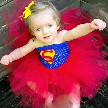 

Super Baby Girls Tutu Dress Fluffy Infant Dress Red Surperman Toddler Birthday Party Clothes Halloween Costume Girls Ball Gown