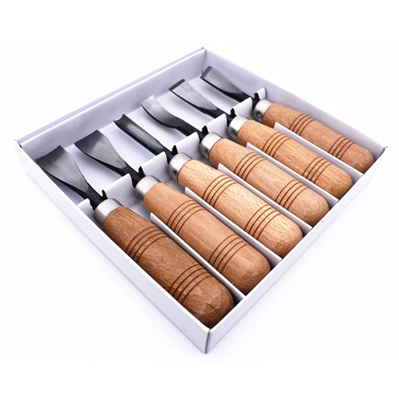 6Pcs Woodcut Knife Wood Carving Chisel Set Chip Detail Carving Chisels Kit Rust-Proof Wood Carpenter Hand Tools For Working Di