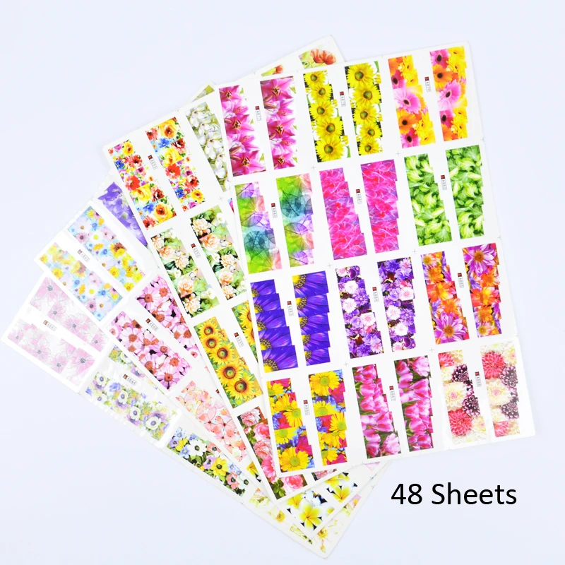 

48 Patterns Rose Flower Water Decals Elegant Floral Nail Art Full Transfers Stickers