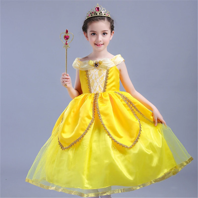 

2017 New Belle Dress New Girls Dresses Halloween Belle Cosplay Costume for Party Monsoon Kids Cartoon Dress Children Clothing