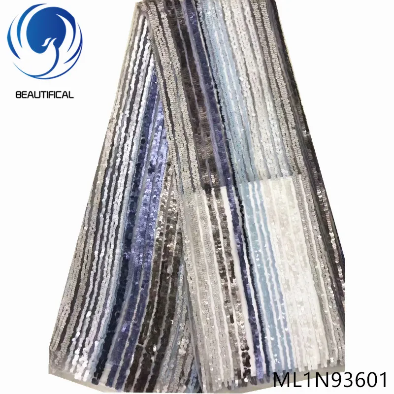 

Beautifical nigerian lace fabrics Wholesale net lace sequins fabrics 5yards/lot nigerian net lace for clothes dress ML1N936