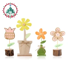 

inhoo 4PCS Spring Wooden Crafts Pink Tulips and Yellow Flowers Ornament Office Desk Home Accessories Room Decoration Gift 2018