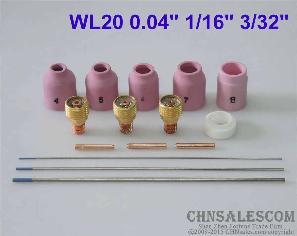 CHNsalescom15 шт. TIG Сварочная горелка газовая набор объективов WP-24 WP24W WL20 Вольфрам 0,0" 1/16" 3/32"