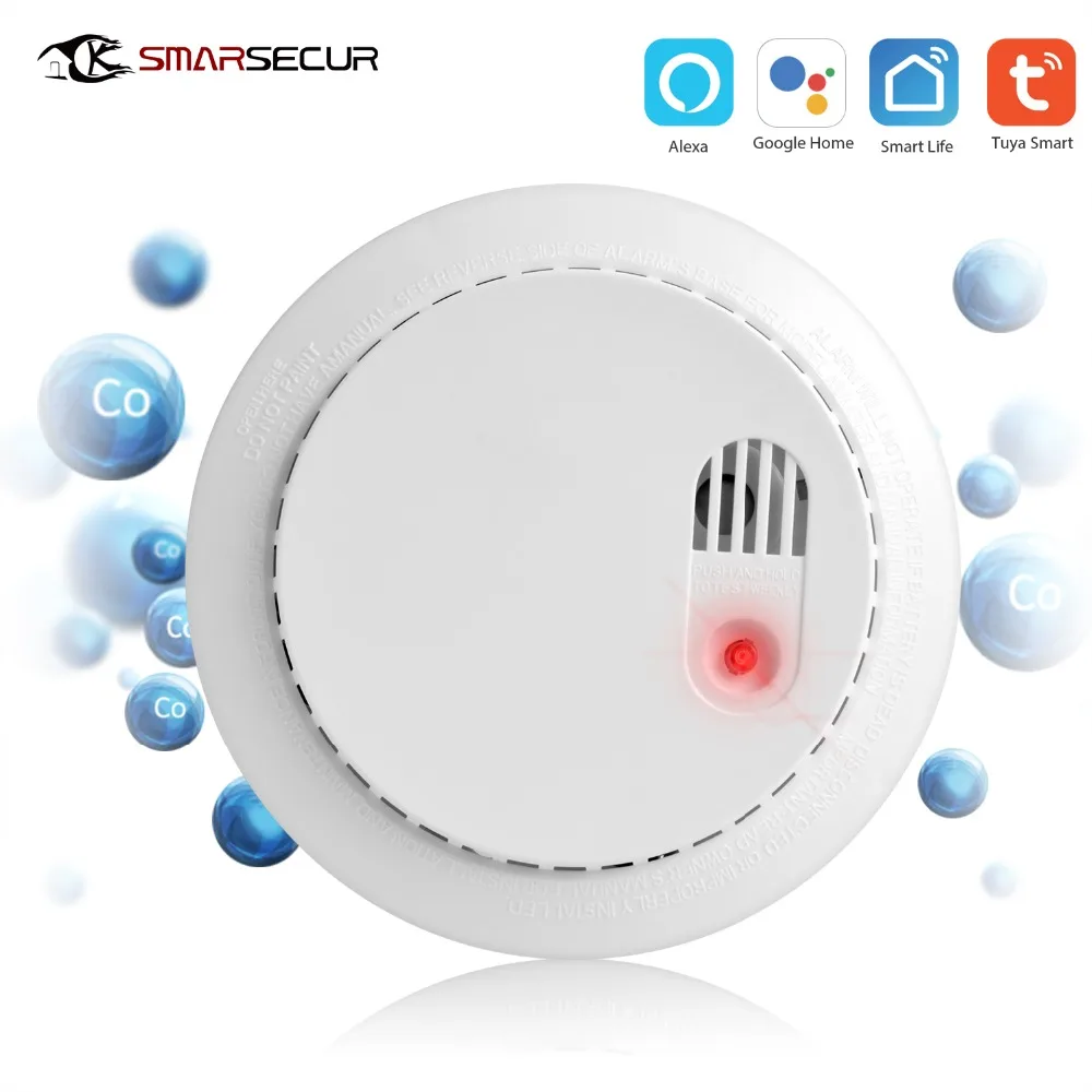 

Home security alarm wifi smoke detector high sensitivity sensor for smart life &Tuya app control works with google home alexa
