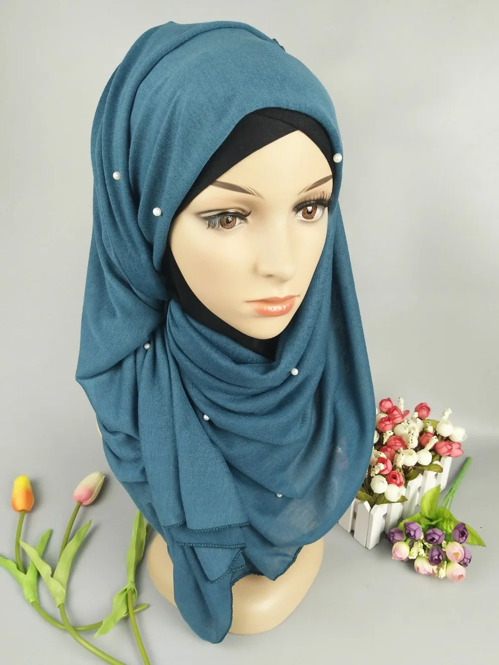 G14 высокого качества полное покрытие белый жемчуг хиджаб из Джерси мусульманская шаль шарфы для женщин e