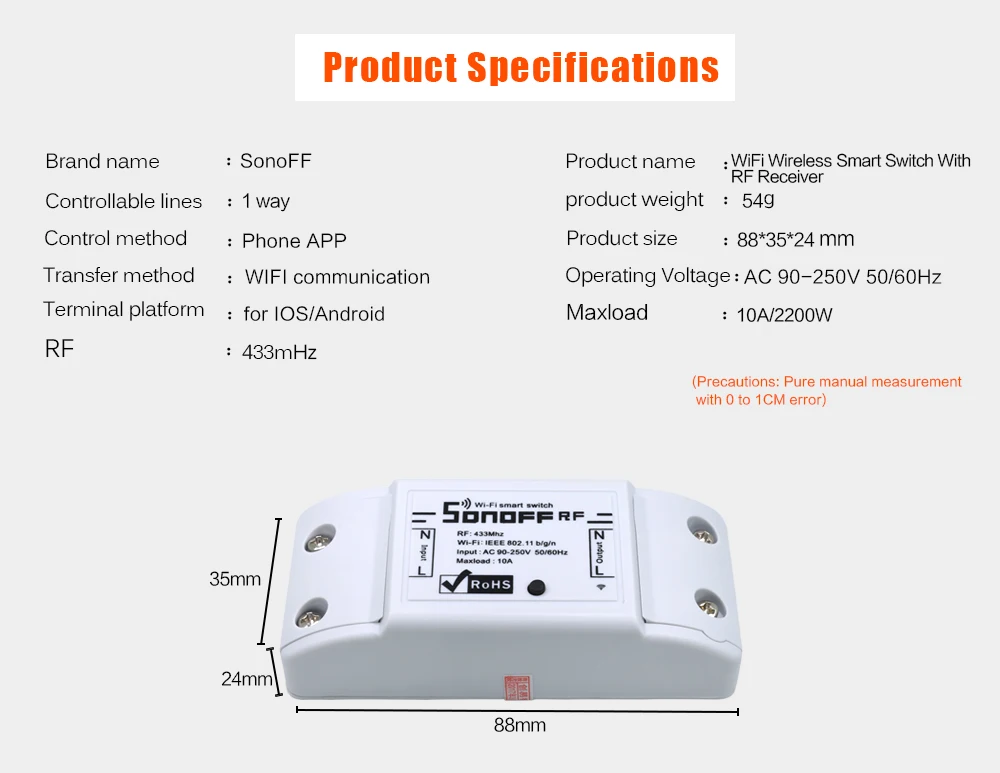 ITEAD SONOFF RF 433 МГц Wifi беспроводной пульт дистанционного управления умный переключатель светильник 220 в модуль домашней автоматизации универсальный для IOS/Android App