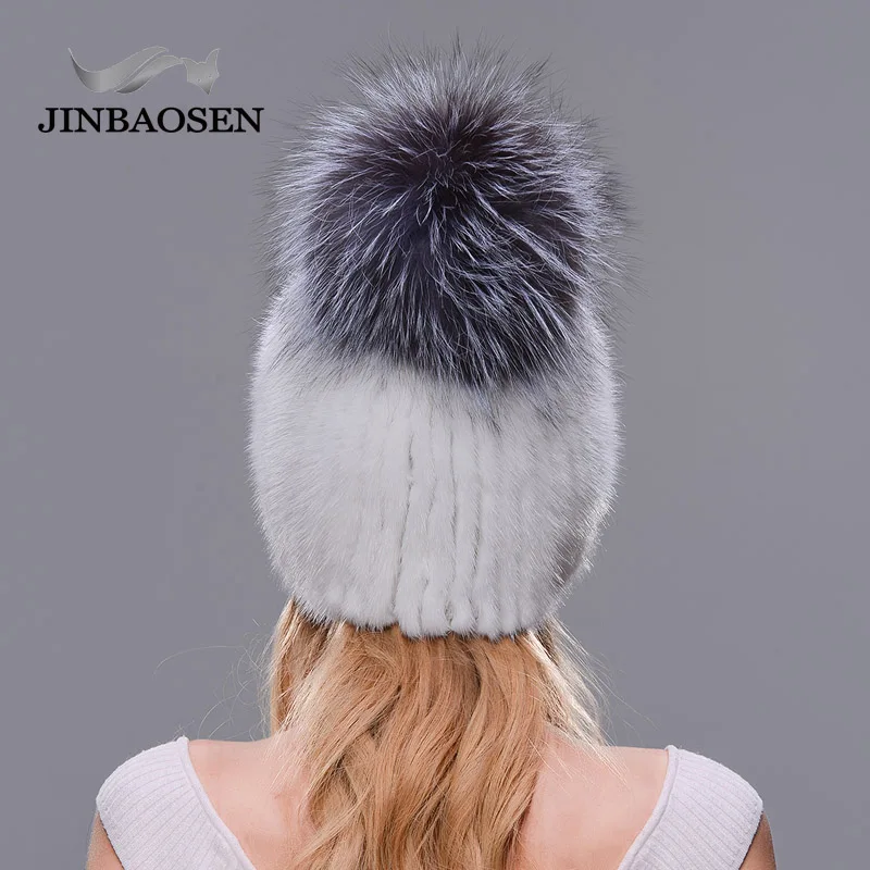 JINBAOSEN зимняя меховая шапка для путешествий и отдыха, вязаная внутренняя шапка из меха норки, шапка из меха лисы, Женская лыжная шапка, Элегантная модная шапка