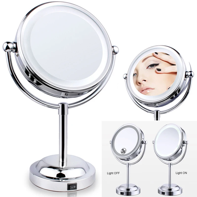 

6 Inch LED Makeup Mirror 360-degree European Design Desktop Creative Circular Mirror 3x Bathroom Make Up Mirror Make up Tools