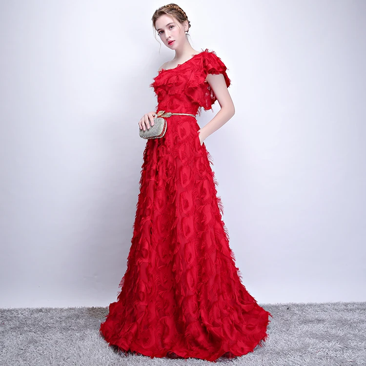 CEEWHY Vestido de Festa одно плечо вечернее платье с поясом кисточкой Новинка торжественное платье Бордовый Красный Вечерние платья с карманом