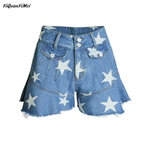 Для женщин джинсы шорты печати высокой талии джинсы короткие Штаны джинсы Для женщин s сплайсированные шорты pantalones vaqueros