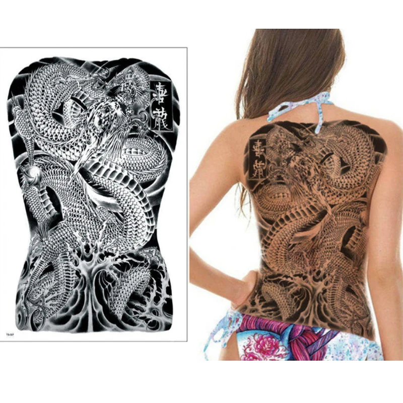 Большая большая полная спина грудь тату наклейка Гейша Дракон Татуировка тигр боди-арт временные водонепроницаемые татуировки для женщин и мужчин