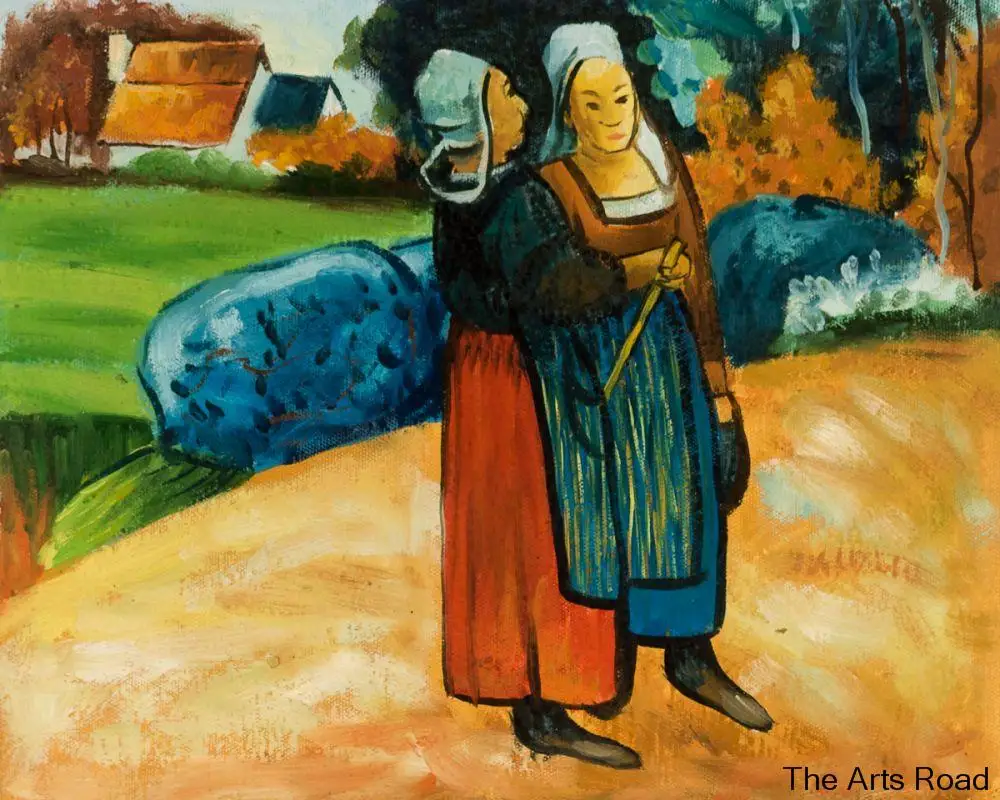 

Two Breton Women on the Road by Paul Gauguin Canvas Oil Painting Figures Art Hand-painted 100% High Quality