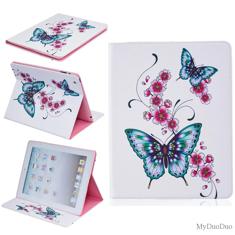 Cute Bear Pig Case For  Ipad 2 Case For Ipad 3 For Ipad 4 Case Beautiful Butterfly Flower PU Leather Stand Wallet Tablet Cover (50)