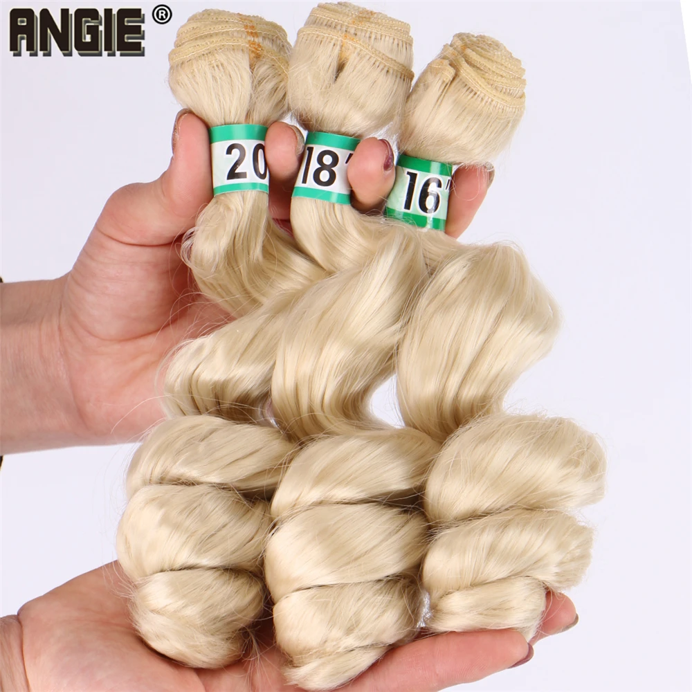 Angie preto onda solta cabelo sintético pacotes