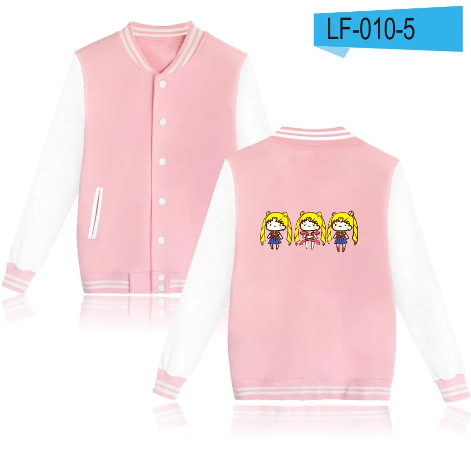 Зимнее женское пальто Сейлор Мун бейсбольная куртка с капюшоном для мужчин и женщин хип-хоп Уличная одежда куртка-бомбер на пуговицах casaco 4xl - Цвет: pink and white