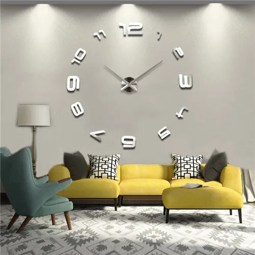 Мужские паритетные украшения для дома, наклейки на стену, зеркальный эффект, короткий стиль, натюрморт, сделай сам, новые модные кварцевые настенные часы - Цвет: Серебристый