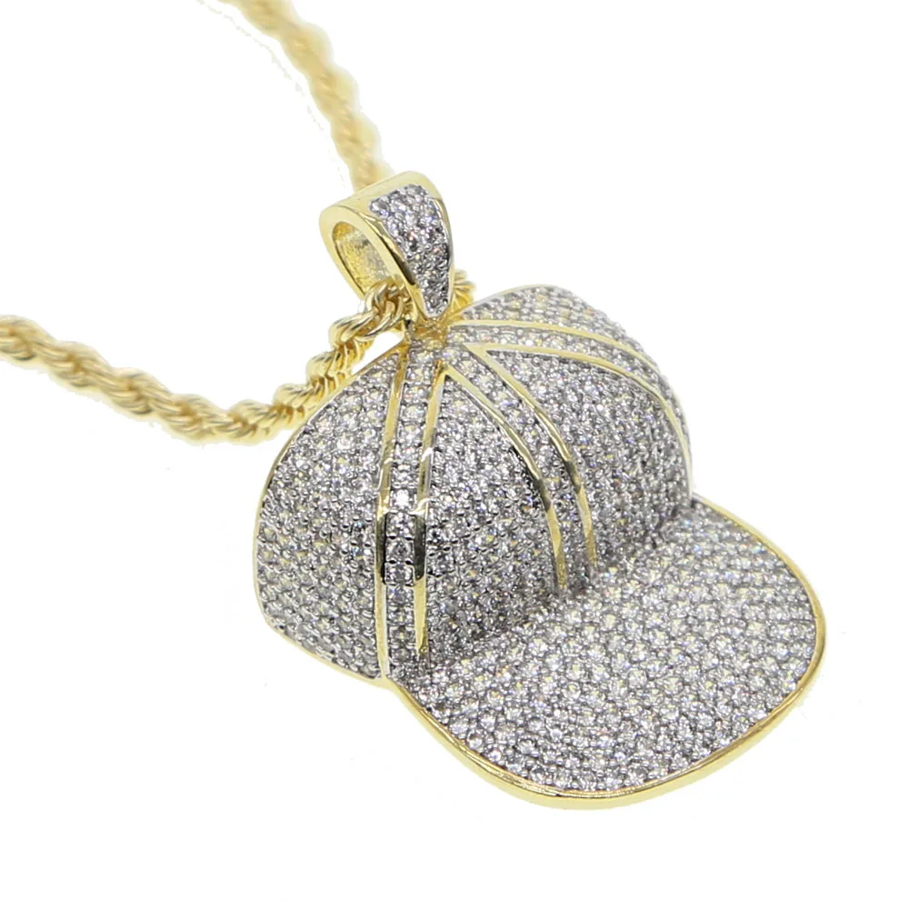 

HIP Hop Gold Color Street boyHat Men Pendant Necklace Brass high quality CZ zirconia hiphop Rock boy Necklaces Men Jewelry