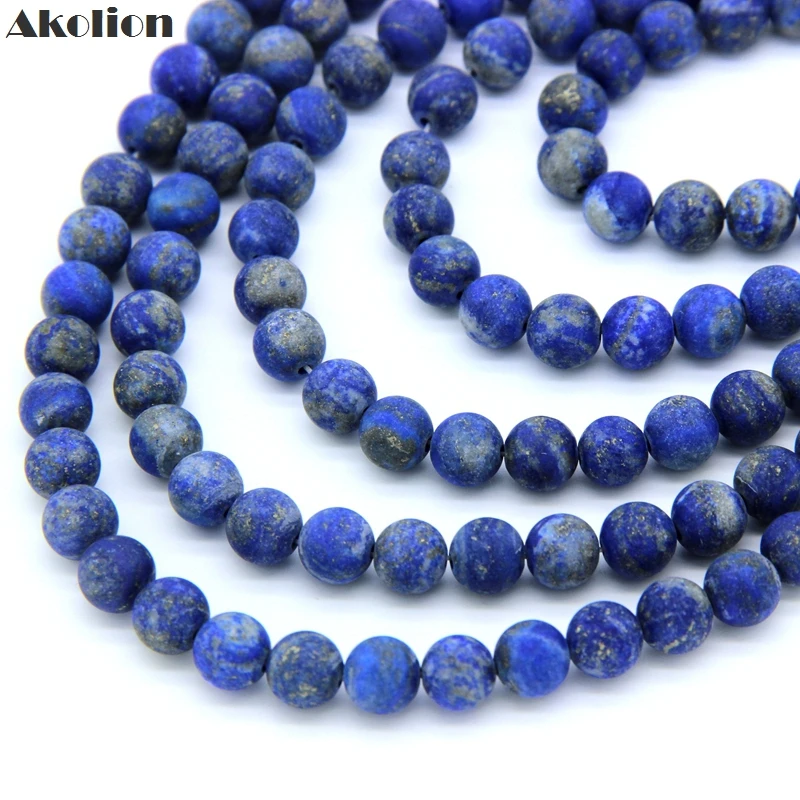 

Akolion Matte Lapis Lazuli Round Beads Frost Natural Blue Gold Stone Beads Loose DIY Jewelry Making Bead Supplies Mala Beads