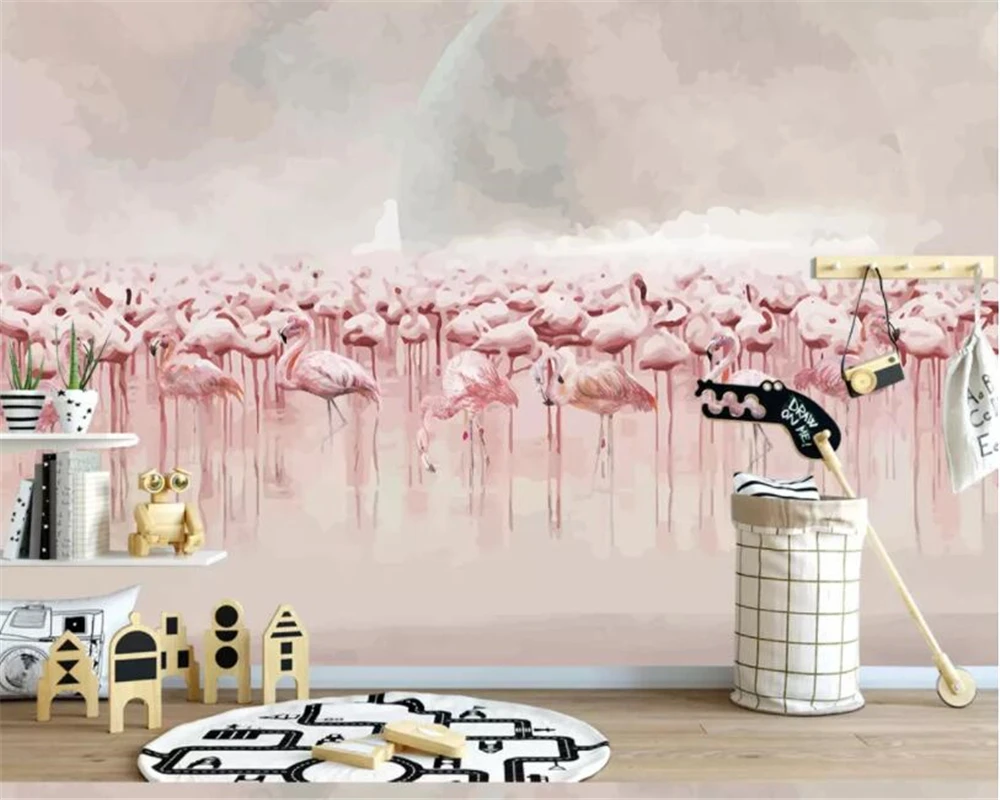 

beibehang Customize 3d wallpaper Nordic fashion flames fire sea flamingo children's room kindergarten decoration 3d wallpaper