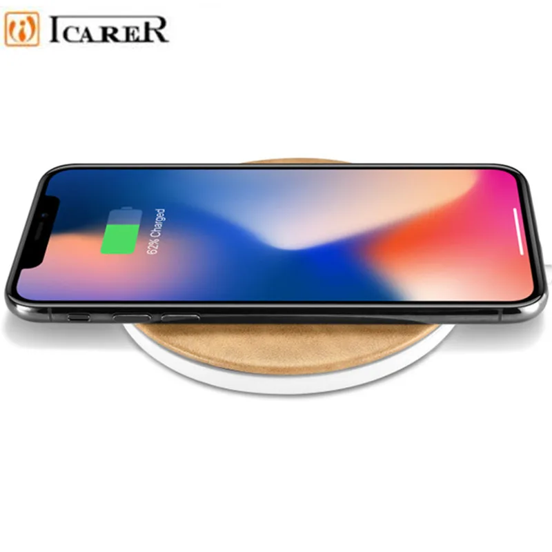ICarer Беспроводное зарядное устройство для iPhone S9 из натуральной кожи беспроводное