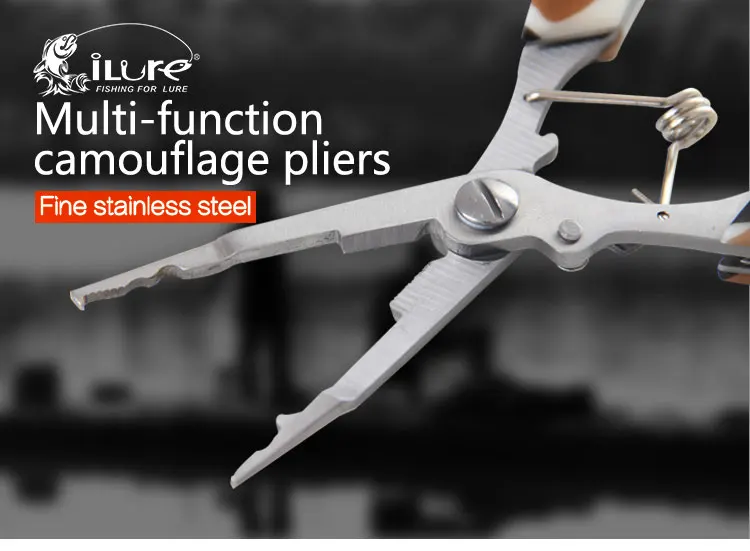 Livre de Aço Padrão de Camuflagem Braçadeira de Pesca Equipamento de Pesca Novo ao ar Ilure 2017 Inoxidável Pesca Tong Ferramenta Tesoura 10 High Quality Esporte e Lazer
