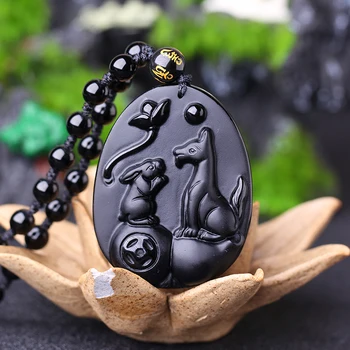 

2017 years 12 Chinese zodiac mascot Dog rabbit with blessing black stone Pendant necklace