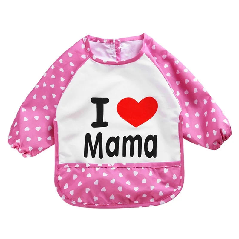 

1Pc Blue/Pink Baby Bibs Burp Children cute Letter Drawing Eating Feeding cloths Waterproof Long Sleeve Infant Newborn Bib Apron