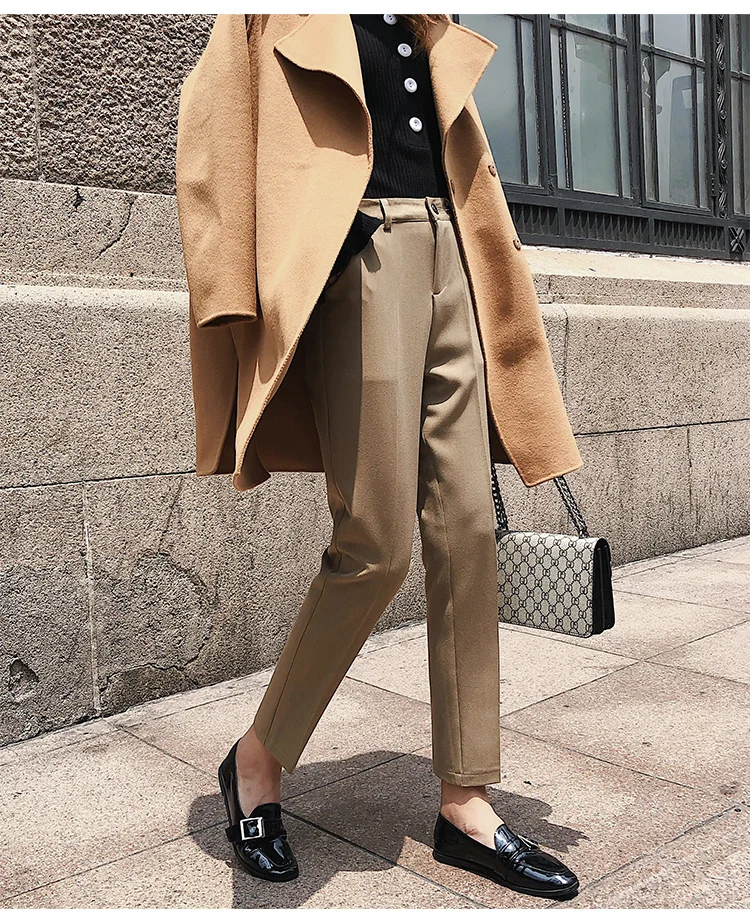 Pantalon Femme Осенние повседневные свободные прямые брюки длиной до щиколотки узкие шаровары с высокой талией офисные женские брюки BV68