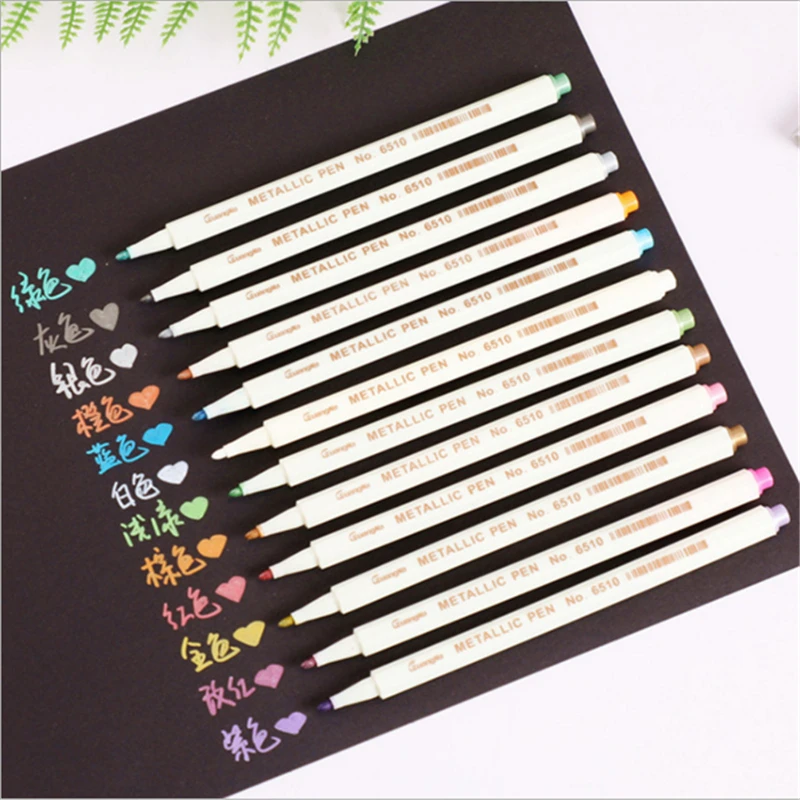 

12 Color Highlighter Pen Black Card Paint liner for Art Marker Design Comic Tools Manga Painting Supplies Student Gifts