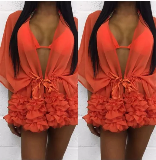 

GTGYFF summer sexy v-nack ruffle sleeve tops blouse shirts for women women's beach wear clothes woman blouse shirt with bow