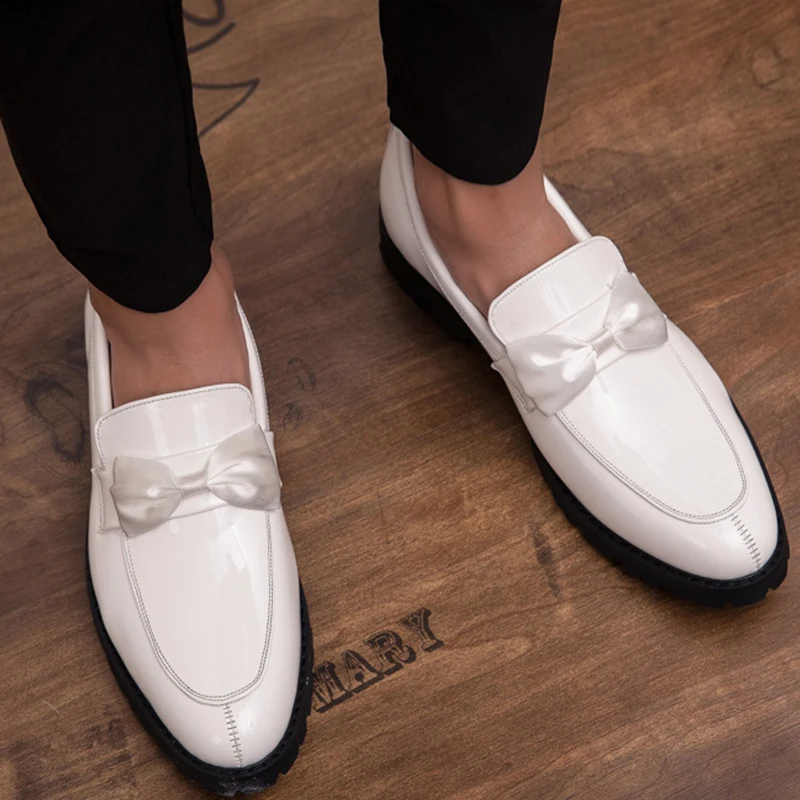 Г., мужские белые свадебные кожаные туфли с бантом Роскошные повседневные кожаные туфли в деловом стиле мужские официальные туфли на плоской подошве, лоферы