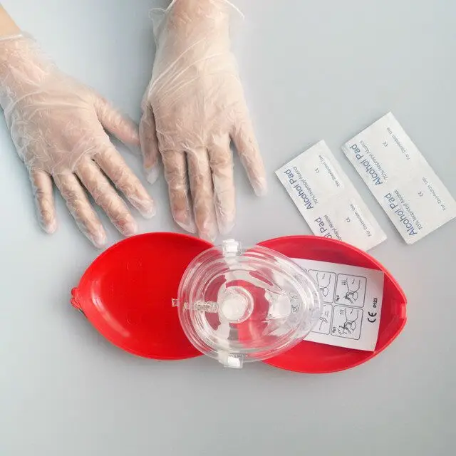 1PC CPR Resuscitator  First Aid Mask CPR Pocket Resuscitation Face Masks With 4Pcs Alcohol Pad 1 Pair Glove For Emergency