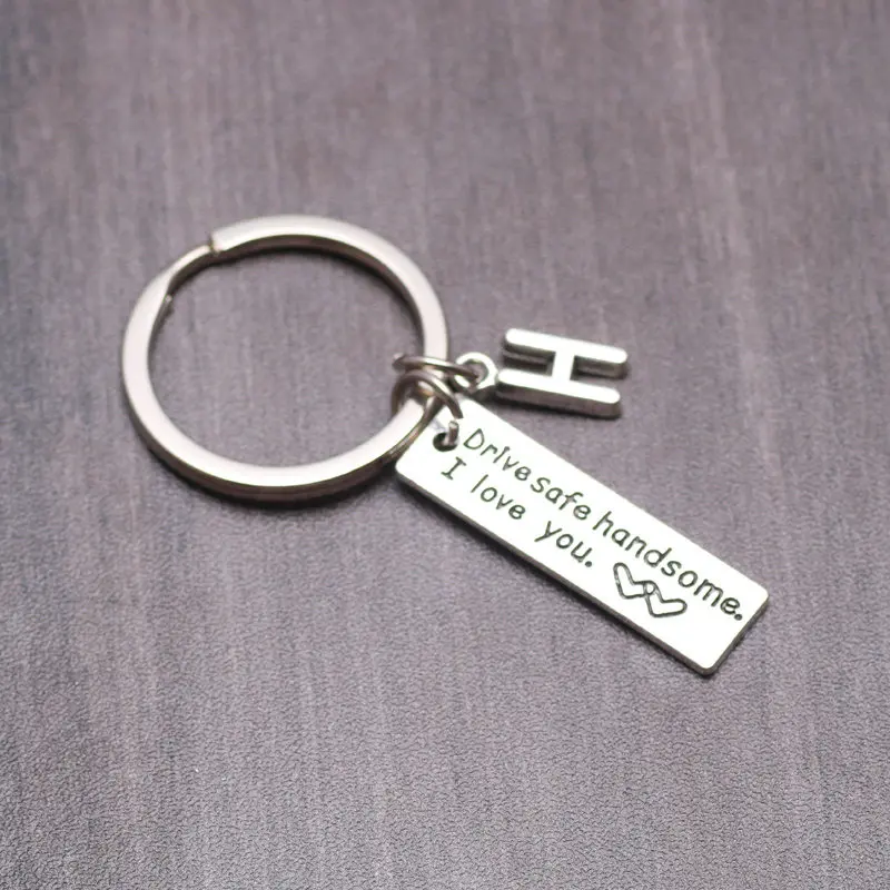 

Letter A-Z Key Chain Drive Safe I Need You Here With Me Keychain Jewelry Engraved Heart Key Ring Llaveros Father's Day Gift