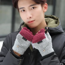 Корейские Зимние перчатки для пар, мужские утолщенные хлопковые вязаные шерстяные перчатки без пальцев, повседневные рукавицы унисекс