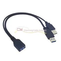 Cy-Cable USB 3,0 hembra a USB Dual macho, Cable de extensión de datos de potencia Extra Y móvil para disco duro de 2,5 ", Color