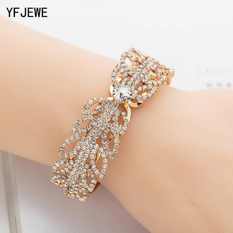 

YFJEWE Brand Women Fashion Wedding Crystal Bracelet Woman Accessories Jewelry Beads Rhinestone Wholesale Bracelet B166