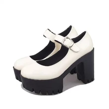 2015 spring and autumn single tied heels tidal shallow mouth retro waterproof word rough with thick bottom round buckle shoes
