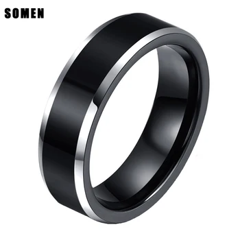 

8mm Men's Black Titanium Ring Polished Edges Engagement Ring fidget spinner Wedding Band anillos de promesa bague homme