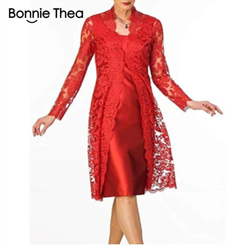 Bonnie Thea женское кружевное платье из двух частей с длинным рукавом, элегантное черное платье для вечеринки, весеннее платье